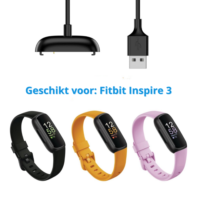 Oplaadkabel geschikt voor Fitbit Inspire 3 - UBS-A - 1.0 Meter - Zwart