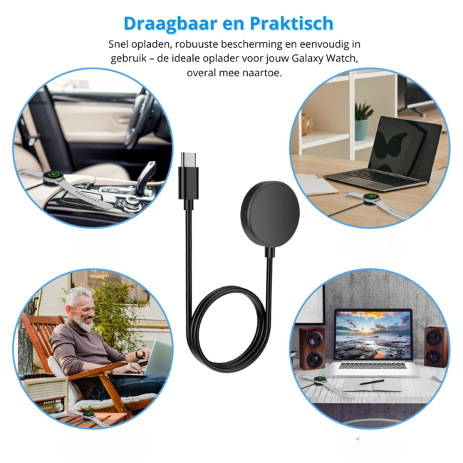 Oplaadkabel geschikt voor Samsung Galaxy Watch FE / Galaxy Watch 8 / Galaxy Watch 8 Classic / Galaxy Watch 7 / Galaxy Watch 6 / 6 Classic / Galaxy Watch 5 / 5 Pro / Galaxy Watch 4 / 4 Classic / Galaxy Watch 3 / Galaxy Watch Active / Active 2 / Galaxy Watc
