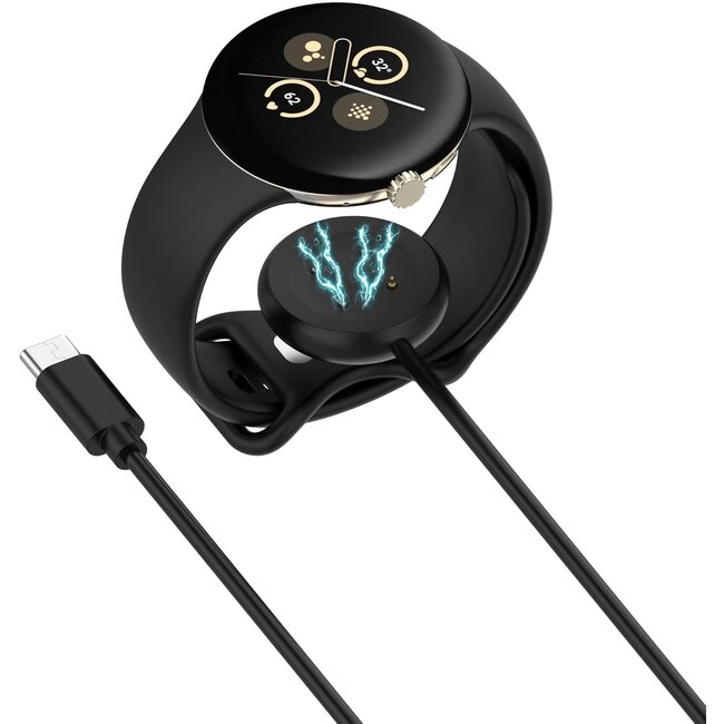 Oplaadkabel geschikt voor Google Pixel Watch 2 / Pixel Watch 3 - Oplader - USB C kabel - 1.0 meter - Zwart