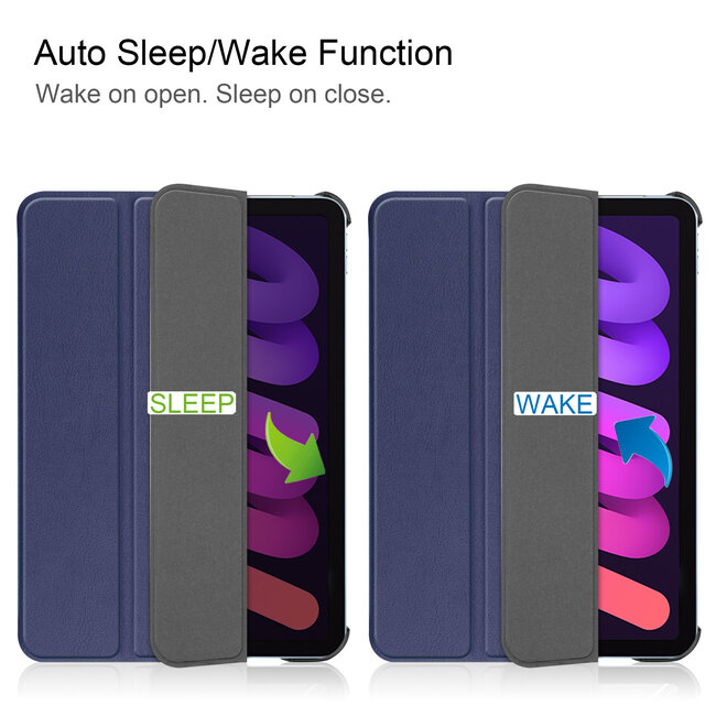 Tablet hoes geschikt voor Apple iPad Mini 7 (2024) - Tri-Fold Book Case - met Auto/Wake functie - Blauw