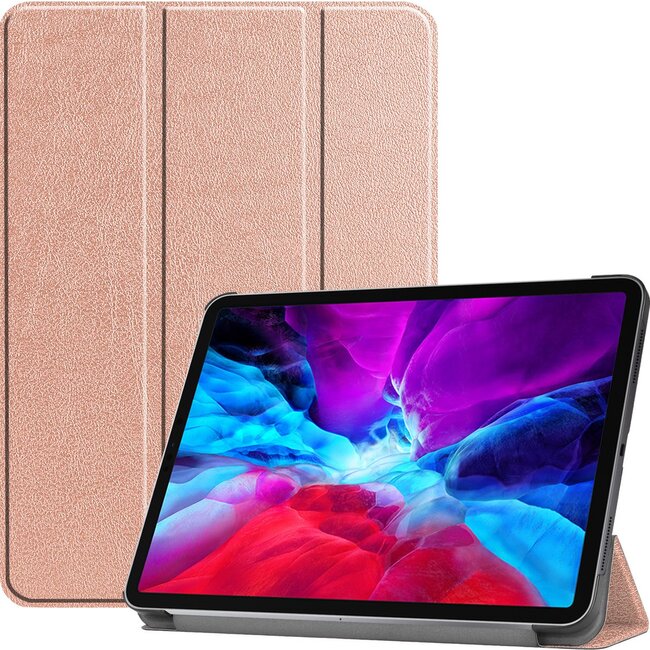 Hoozey - Tablet hoes geschikt voor Apple iPad Pro 12.9 inch (2022) / iPad Pro 12.9 (2021) / iPad Pro 12.9 (2020) - Tri-Fold Book Case - Met Auto/Wake functie - Rosé-Goud