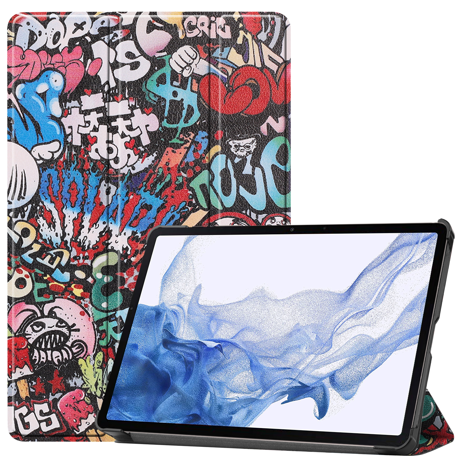 Case2go - Tablet hoes geschikt voor Samsung Galaxy Tab S10 Plus - 12.4 Inch - Tri-Fold Book Case - Graffiti afbeelding