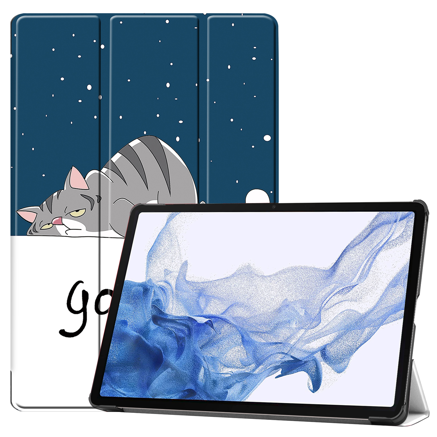 Case2go - Tablet hoes geschikt voor Samsung Galaxy Tab S10 Plus - 12.4 Inch - Tri-Fold Book Case - Good Night afbeelding