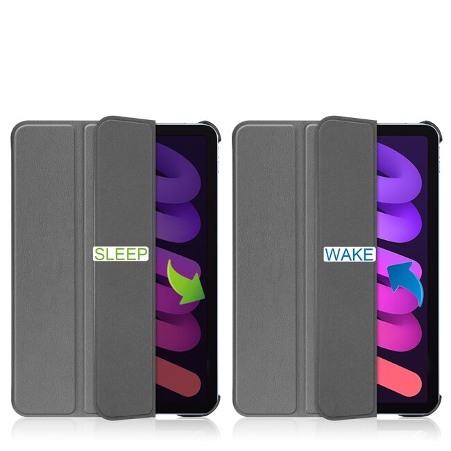 Tablet hoes geschikt voor Apple iPad Mini 7 (2024) - Tri-Fold Book Case - met Auto/Wake functie - Grijs