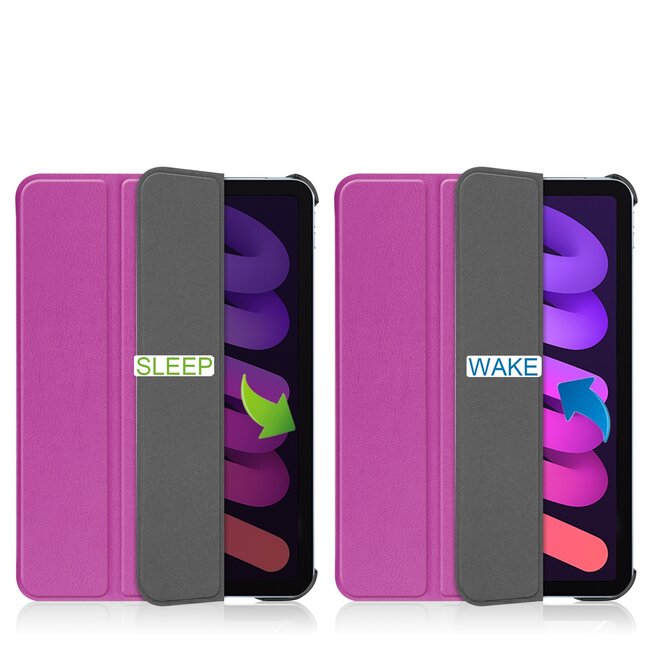 Tablet hoes geschikt voor Apple iPad Mini 7 (2024) - Tri-Fold Book Case - met Auto/Wake functie - Paars