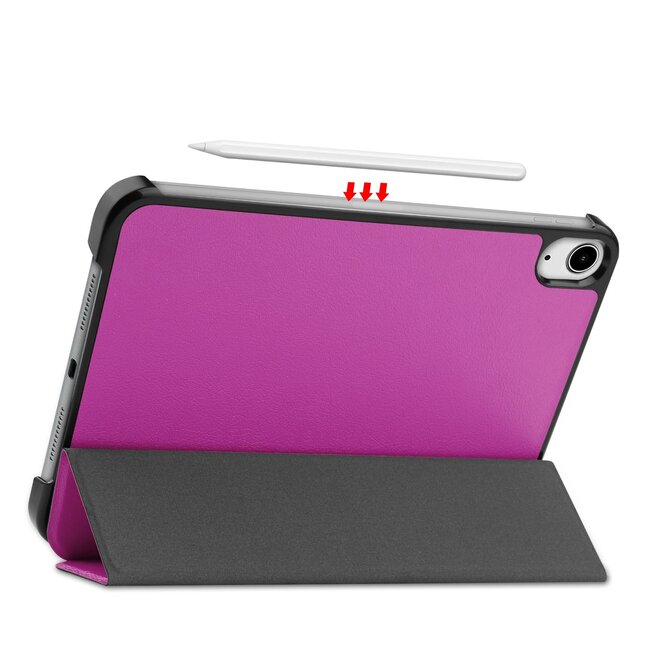 Tablet hoes geschikt voor Apple iPad Mini 7 (2024) - Tri-Fold Book Case - met Auto/Wake functie - Paars