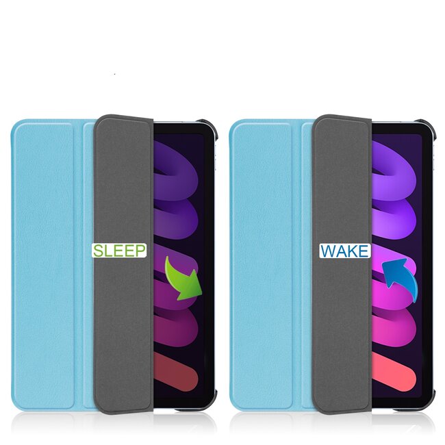 Tablet hoes geschikt voor Apple iPad Mini 7 (2024) - Tri-Fold Book Case - met Auto/Wake functie - Lichtblauw