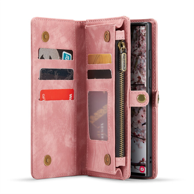 CaseMe - Telefoonhoesje geschikt voor Samsung Galaxy S25 Ultra - 2 in 1 Book Case en Back Cover - Licht Roze