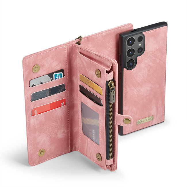 CaseMe - Telefoonhoesje geschikt voor Samsung Galaxy S25 Ultra - 2 in 1 Book Case en Back Cover - Licht Roze