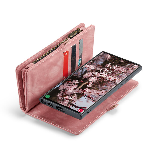 CaseMe - Telefoonhoesje geschikt voor Samsung Galaxy S25 Ultra - 2 in 1 Book Case en Back Cover - Licht Roze