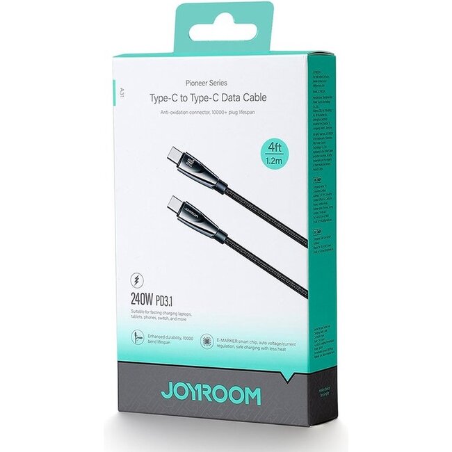 Joyroom - Pioneer Series - Usb c naar Usb c kabel - Nylon - 240W - 1,2 Meter - Zwart