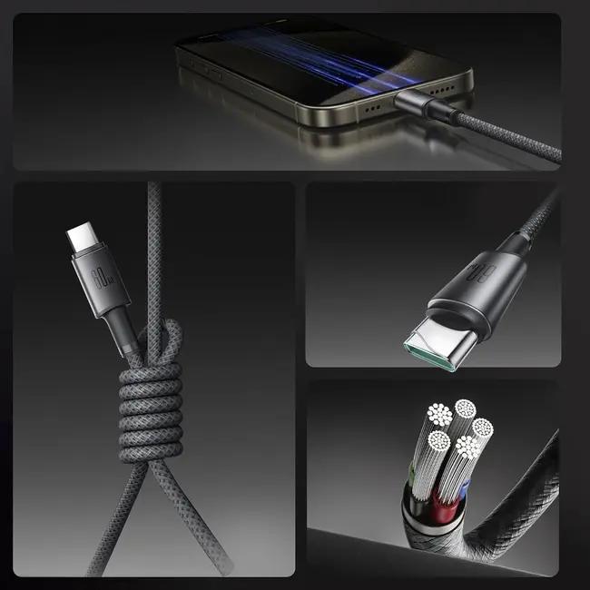 Joyroom - Universele Kabel - USB-C Naar USB-C Kabel - Met Magnetische Organizer - 1.2 Meter - 60W - Grijs