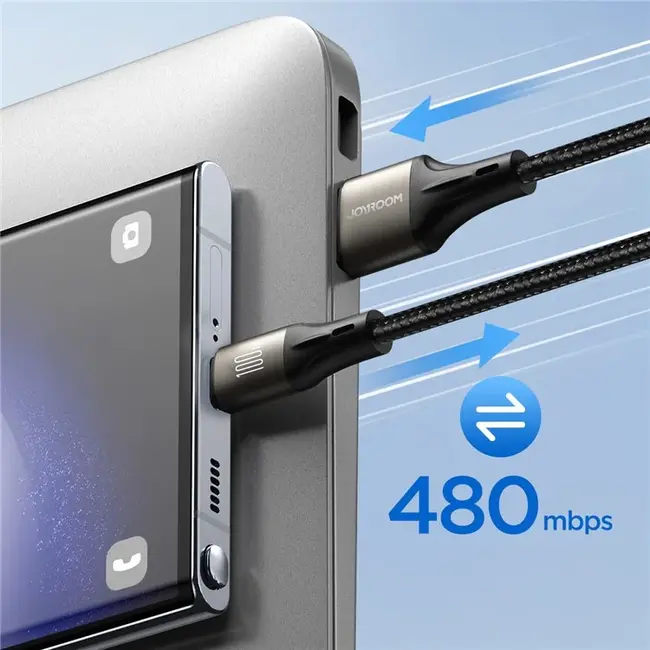 Joyroom - Light-Speed Series - USB-A naar USB-C kabel - Nylon - 3A Snellader - 2 Meter - Zwart