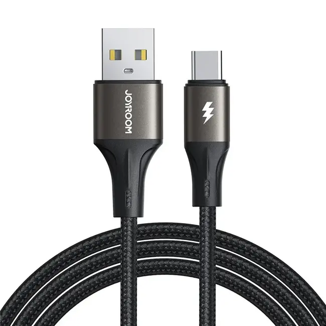 Joyroom - Light-Speed Series - USB-A naar USB-C kabel - Nylon - 3A Snellader - 1,2 Meter - Zwart