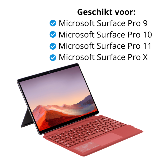 Toetsenbord geschikt voor Microsoft Surface Pro 9/10/11/Pro X - QWERTY - Bluetooth Toetsenbord Cover - Met Touchpad en Toetsenbord Verlichting - draadloos toetsenbord - QWERTY - Rood