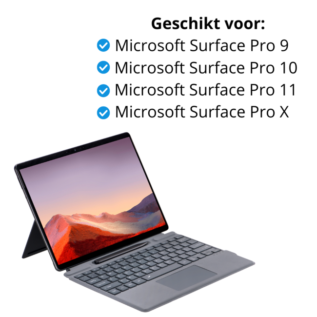 Toetsenbord geschikt voor Microsoft Surface Pro 9/10/11/Pro X - QWERTY - Bluetooth Toetsenbord Cover - Met Touchpad en Toetsenbord Verlichting - draadloos toetsenbord - QWERTY - Grijs