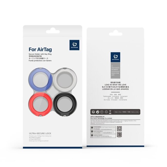 Dux Ducis -  4-Pack Airtag-sluitelhanger -  4 Kleuren Mix - Airtag hoesje - Airtag houder - Wit/Rood/Blauw/Zwart