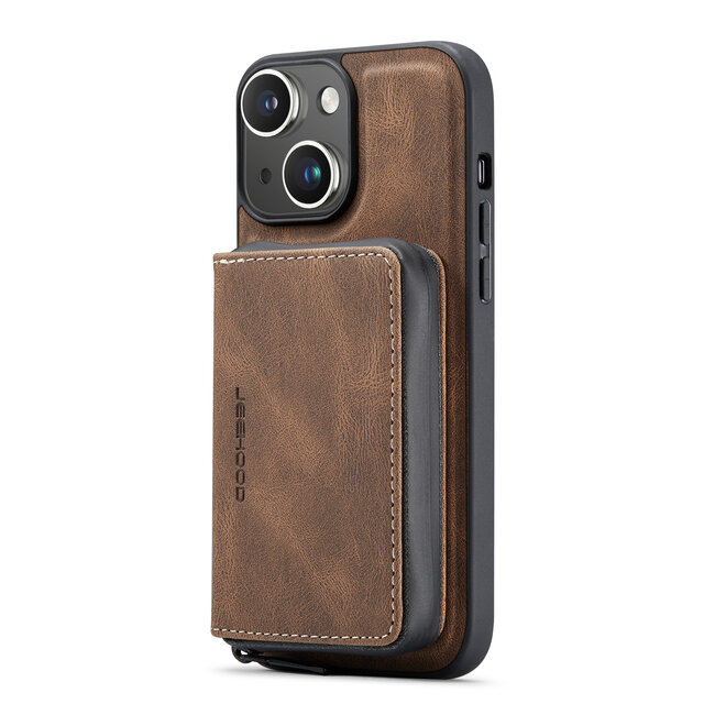 CaseMe - Telefoonhoesje geschikt voor Apple iPhone 15 Met Magnetische Pasjeshouder - Back Cover -  Bruin