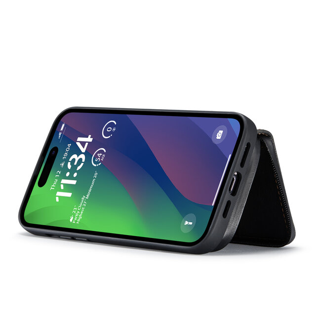 CaseMe - Telefoonhoesje geschikt voor Apple iPhone 15 Met Magnetische Pasjeshouder - Back Cover -  Bruin