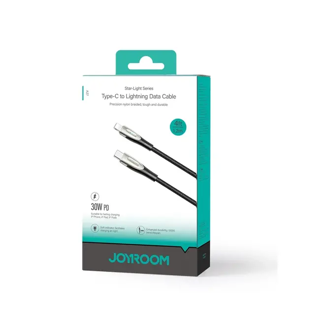 Joyroom - Pioneer Series - Usb c naar Lightning kabel - Nylon - 30W - 1,2 Meter - Zwart