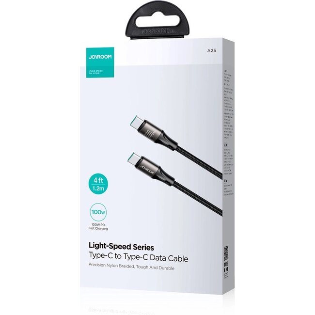 Joyroom - Light-speed Series - Type C naar Type C kabel - Nylon - 100W - 1,2 Meter - Zwart