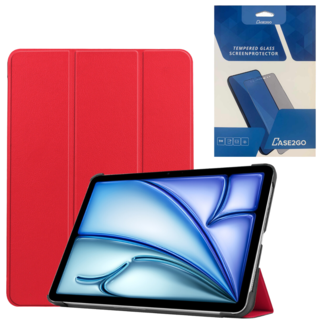 Case2go Case2go - Tablet hoes met screenprotector geschikt voor Apple iPad Air (2024) - 11 Inch - Tri-fold hoes - Auto/Wake functie - Rood