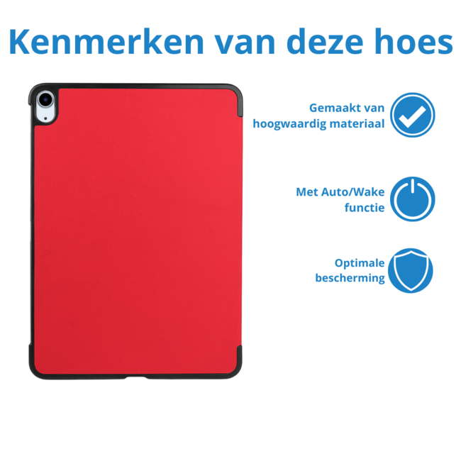 Case2go - Tablet hoes met screenprotector geschikt voor Apple iPad Air (2024) - 11 Inch - Tri-fold hoes - Auto/Wake functie - Rood