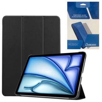 Case2go Case2go - Tablet hoes met screenprotector geschikt voor Apple iPad Air (2024) - 11 Inch - Tri-fold hoes - Auto/Wake functie - Zwart