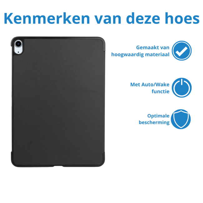 Case2go - Tablet hoes met screenprotector geschikt voor Apple iPad Air (2024) - 11 Inch - Tri-fold hoes - Auto/Wake functie - Zwart