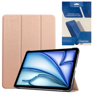 Case2go Case2go - Tablet hoes met screenprotector geschikt voor Apple iPad Air (2024) - 11 Inch - Tri-fold hoes - Auto/Wake functie - Rose Goud