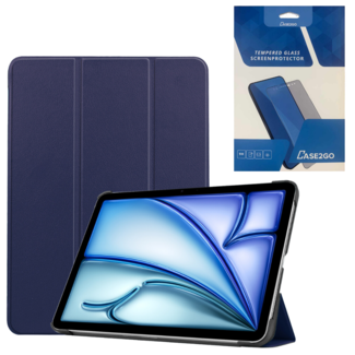 Case2go Case2go - Tablet hoes met screenprotector geschikt voor Apple iPad Air (2024) - 11 Inch - Tri-fold hoes - Auto/Wake functie - Donkerblauw