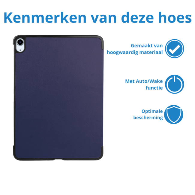 Case2go - Tablet hoes met screenprotector geschikt voor Apple iPad Air (2024) - 11 Inch - Tri-fold hoes - Auto/Wake functie - Donkerblauw