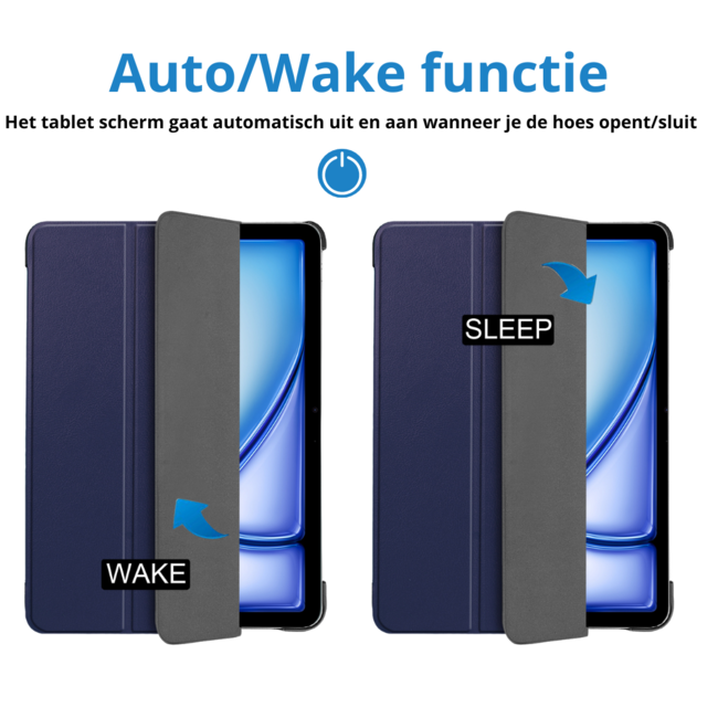 Case2go - Tablet hoes met screenprotector geschikt voor Apple iPad Air (2024) - 11 Inch - Tri-fold hoes - Auto/Wake functie - Donkerblauw