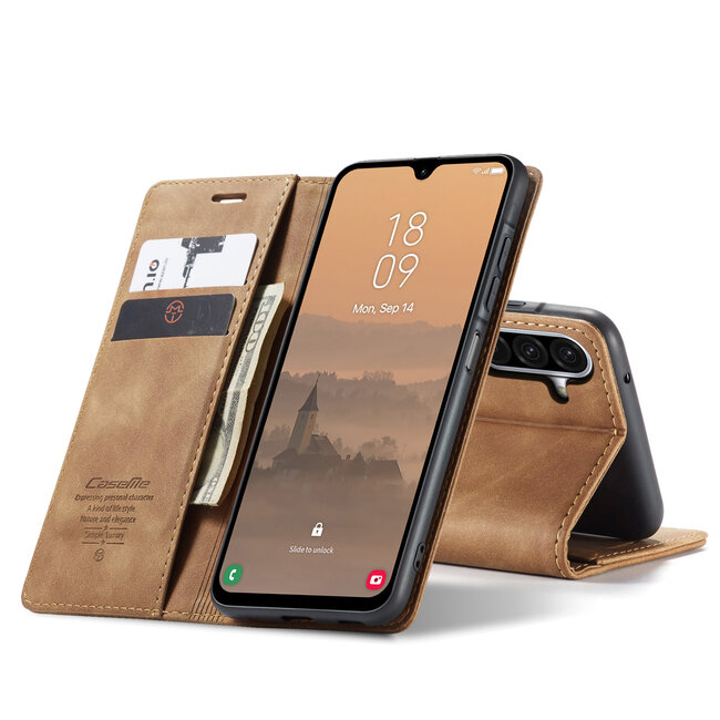 CaseMe - Telefoonhoesje geschikt voor Samsung Galaxy A26 - Wallet Book Case - Met Magnetische Sluiting - Lichtbruin