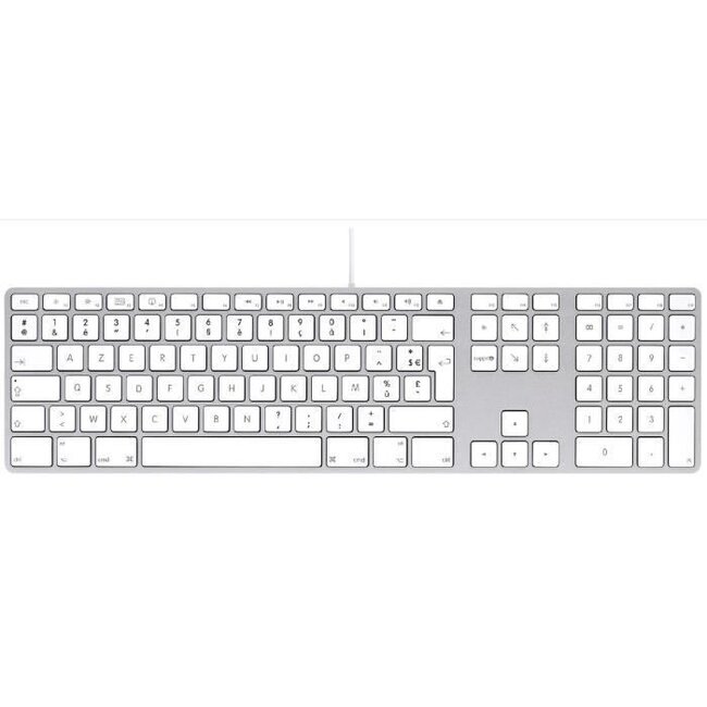 LMP Bedraad Aluminium Apple Toetsenbord met Numpad – AZERTY FR/BE Indeling – 110 Toetsen – Voor iMac, MacBook & Desktop – Dubbele USB Poorten – Zilver/Wit