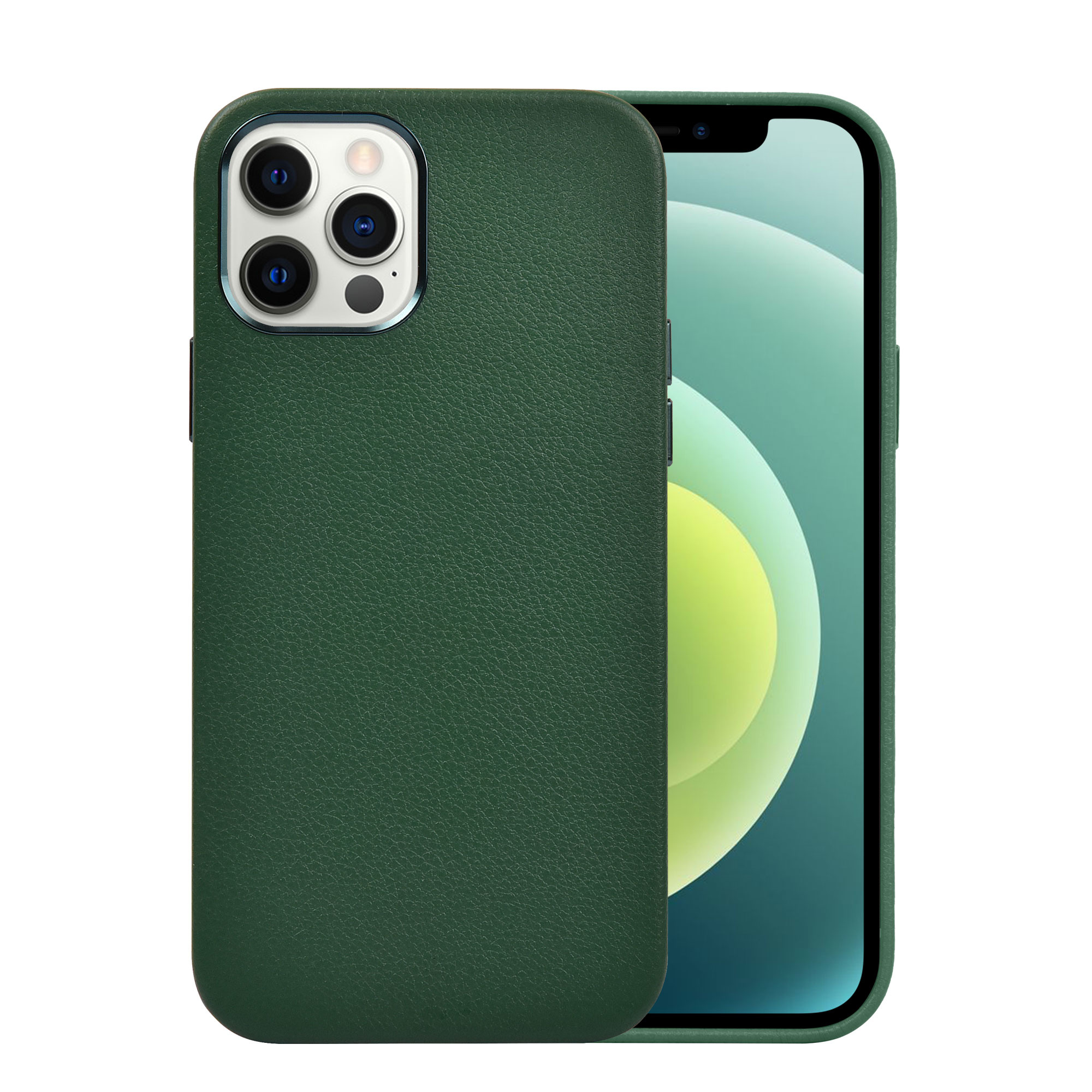 Hoesje geschikt voor iPhone 12 Pro Max - Schokbestendige Back Cover - Leren Back Cover - Groen afbeelding