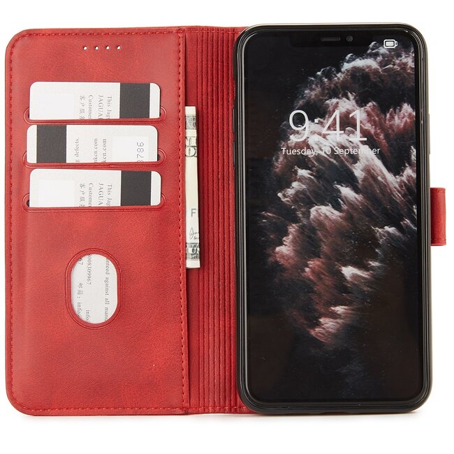 Case2go - Hoesje geschikt voor Huawei P40 Lite E - Wallet Book Case -  Ruimte voor 3 pasjes - Rood