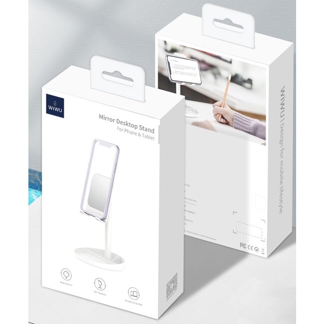 Wiwu - Universele Telefoonhouder met spiegel - Ergonomisch design - Geschikt voor telefoon &amp; tablets - Wit