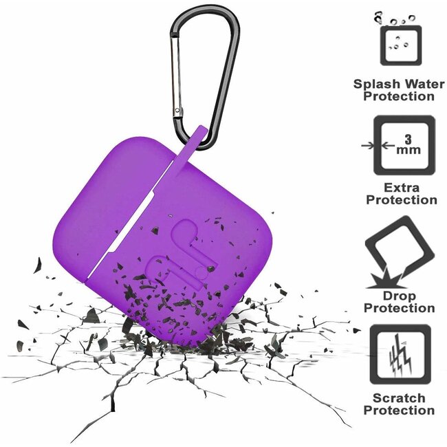 Case2go - Hoesje geschikt voor Apple Airpods - Siliconen Airpods Hoes met Karabijnhaak - Case voor Airpods 1/2 - Paars