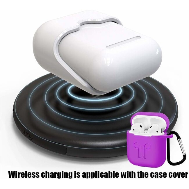 Case2go - Hoesje geschikt voor Apple Airpods - Siliconen Airpods Hoes met Karabijnhaak - Case voor Airpods 1/2 - Paars