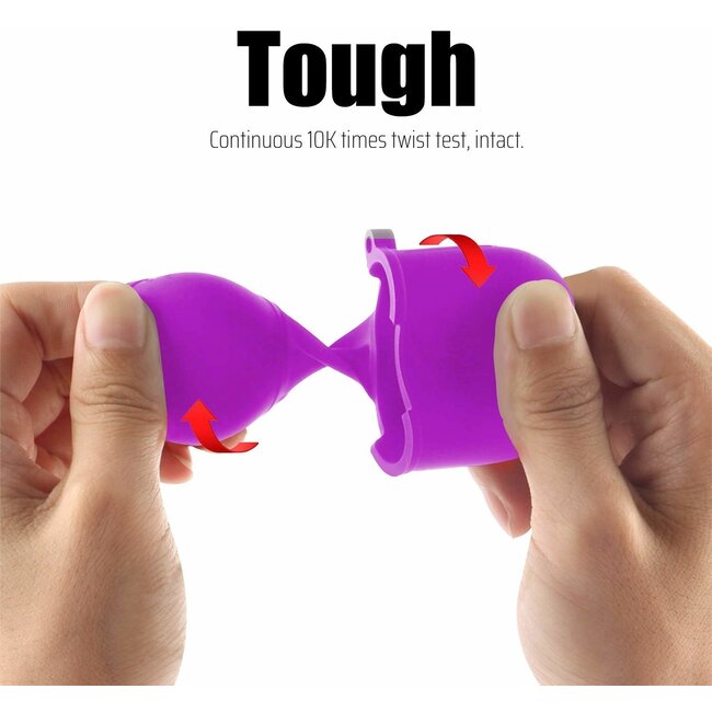 Case2go - Hoesje geschikt voor Apple Airpods - Siliconen Airpods Hoes met Karabijnhaak - Case voor Airpods 1/2 - Paars