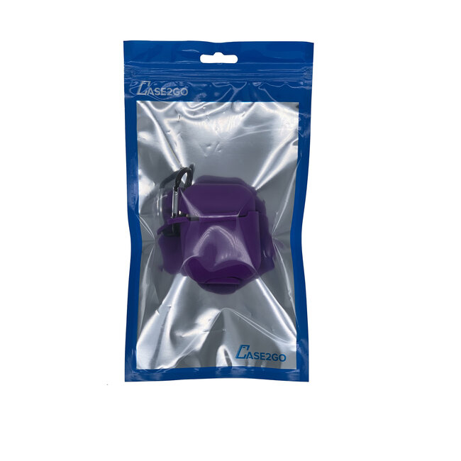 Case2go - Hoesje geschikt voor Apple Airpods - Siliconen Airpods Hoes met Karabijnhaak - Case voor Airpods 1/2 - Paars