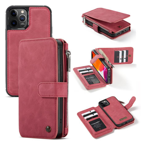 CaseMe - Telefoonhoesje geschikt voor Apple iPhone 13 Pro Max - Back Cover met Ritssluiting - Rood afbeelding