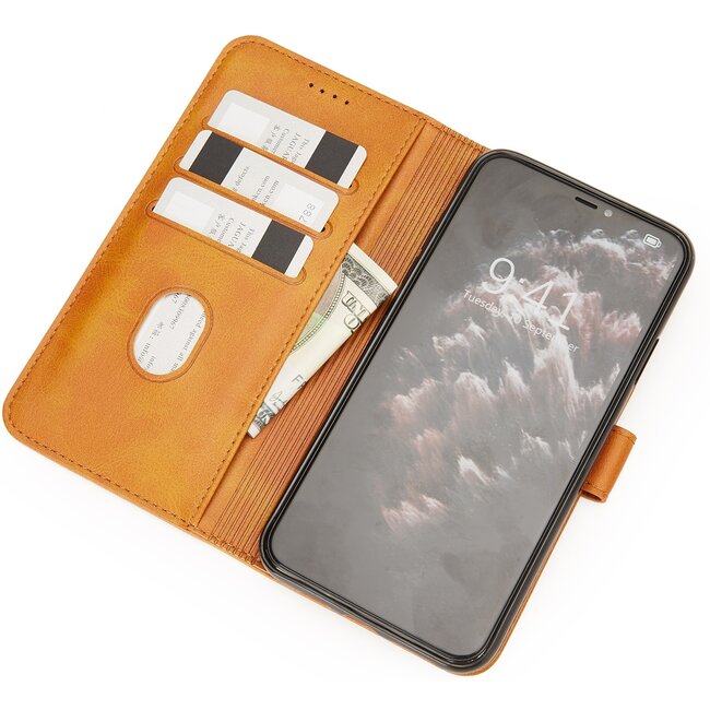 Case2go - Hoesje geschikt voor Samsung Galaxy A71 5G - Wallet Book Case -  Ruimte voor 3 pasjes - Licht Bruin