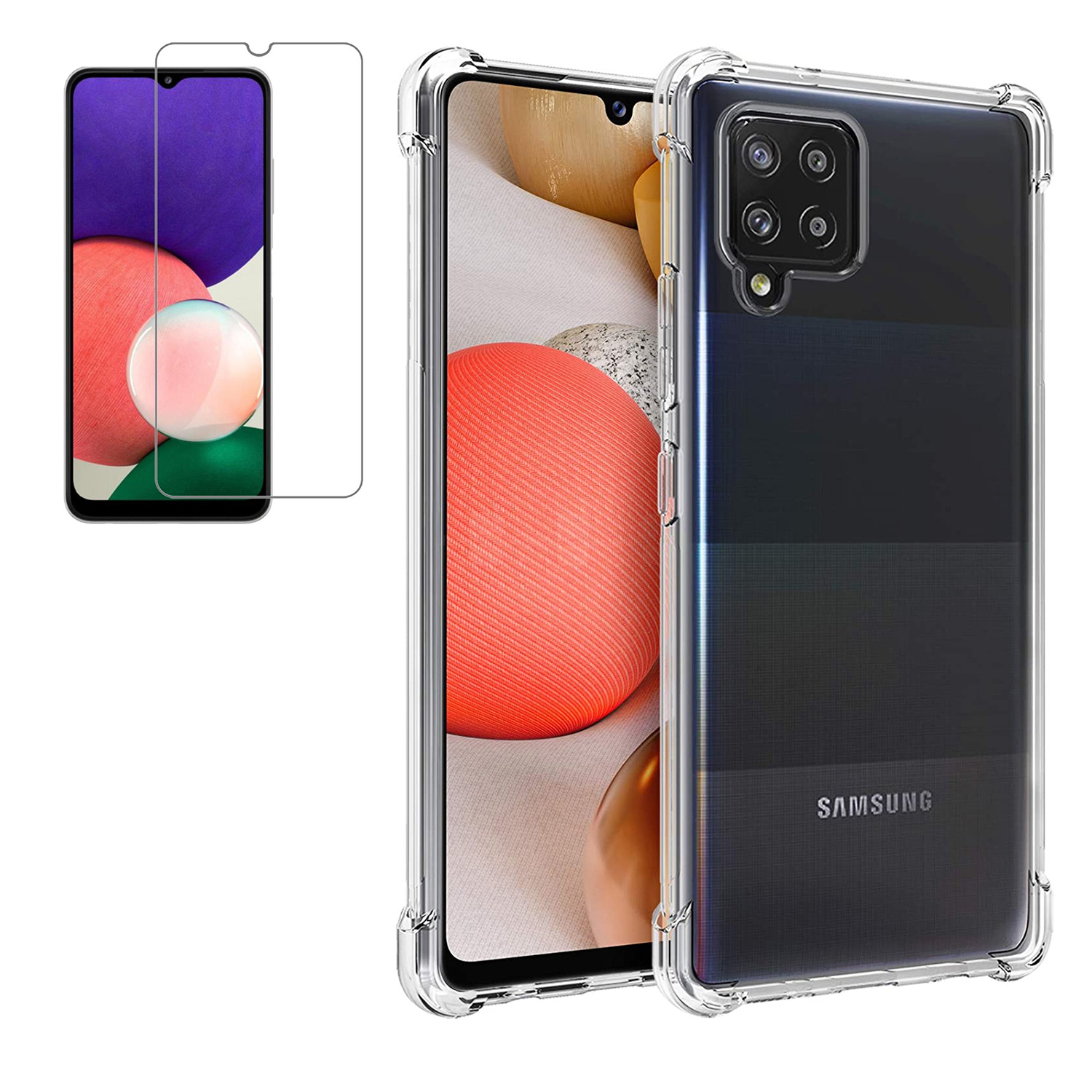 Samsung Galaxy A42 Hoesje + Screenprotector- Clear Soft Case - Siliconen Back Cover - Shock Proof TPU - Transparant afbeelding