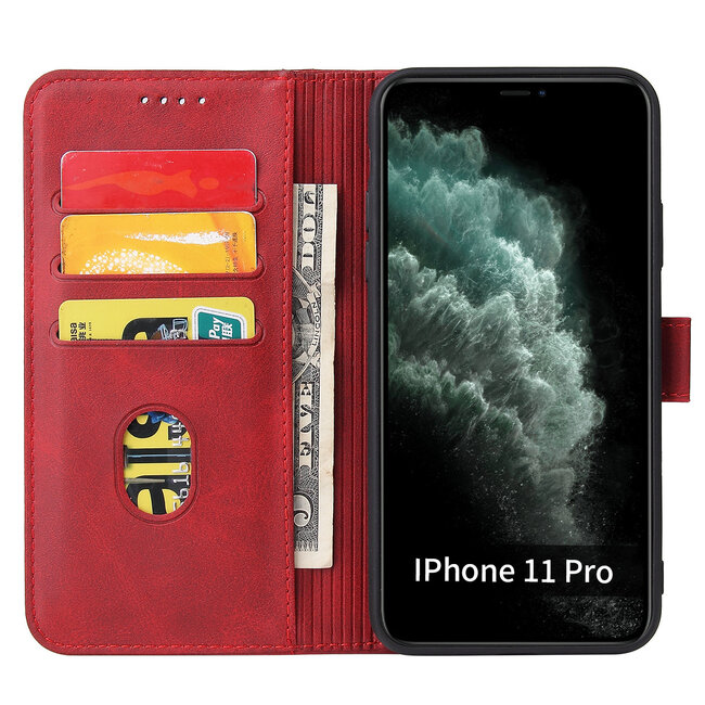 Case2go - Hoesje geschikt voor iPhone 11 Pro Max - Wallet Book Case -  Ruimte voor 3 pasjes - Rood