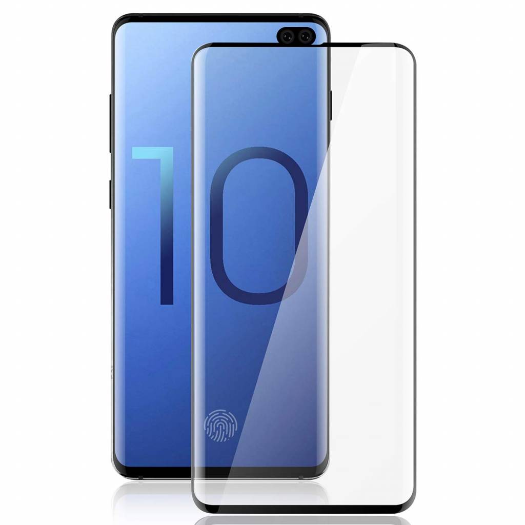 Screenprotector geschikt voor Samsung Galaxy S10 Plus - Full Cover Screenprotector - Gehard Glas - Zwart afbeelding