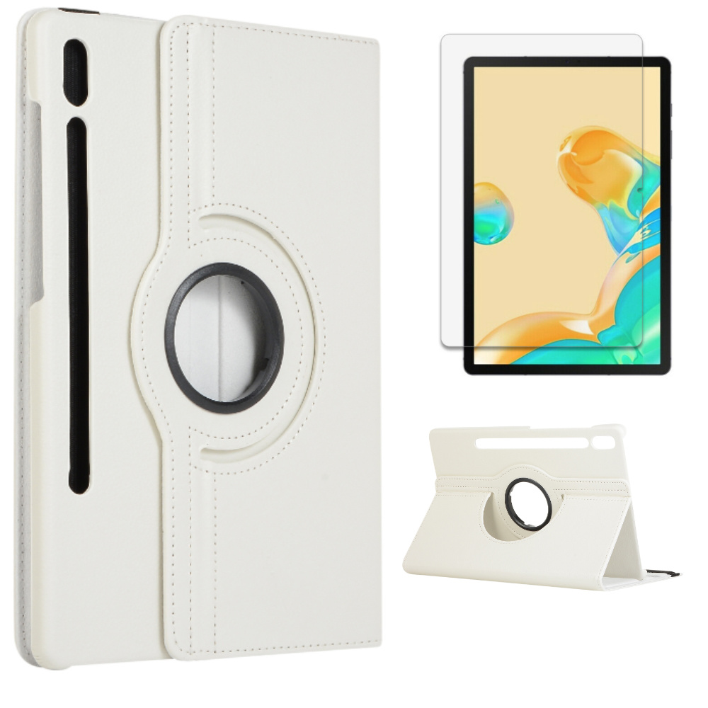 Case2go - Tablet hoes geschikt voor Samsung Galaxy Tab S7 Plus (2020) - Draaibare Book Case + Screenprotector - 12.4 Inch - Wit afbeelding