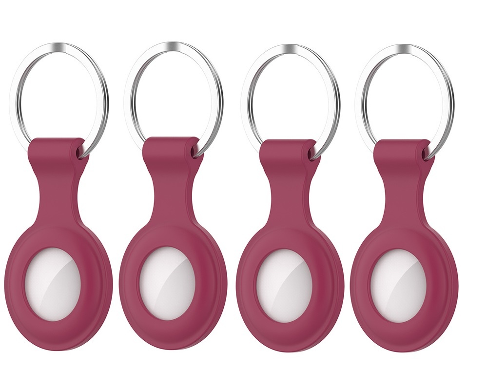 4-Pack - Siliconen Hoesje geschikt voor Apple Airtag - Sleutelhanger - Donker Rood afbeelding