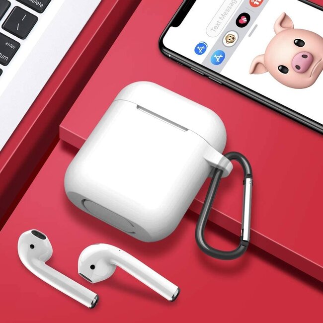 Case2go - Hoesje geschikt voor Apple Airpods 1/2 - Siliconen beschermhoes met opdruk - 3.0 mm - Wit